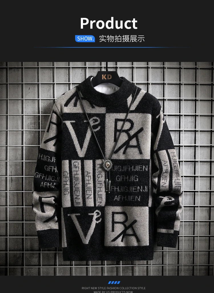 Men's Striped Round-Neck Knit Pullover Sweater