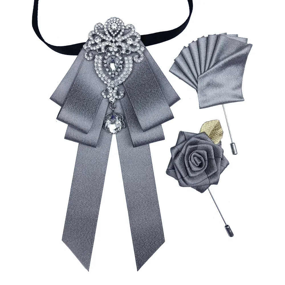 Men's Women's Wedding Bow Tie Brooch Flower Corsage 3-Piece Set