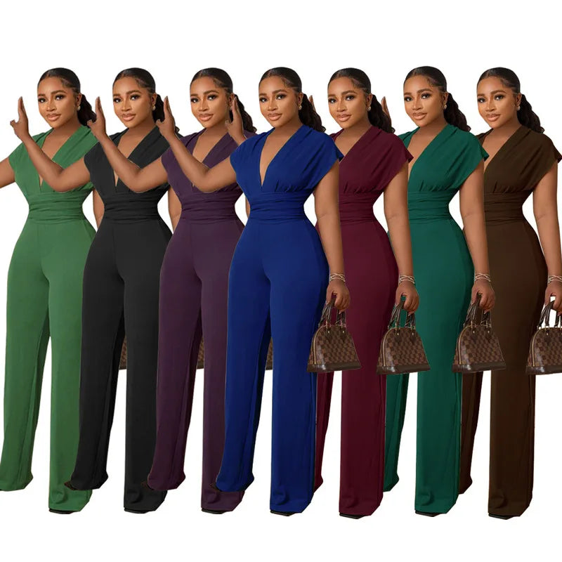 Women's Low Cut Solid Color Waist Jumpsuit