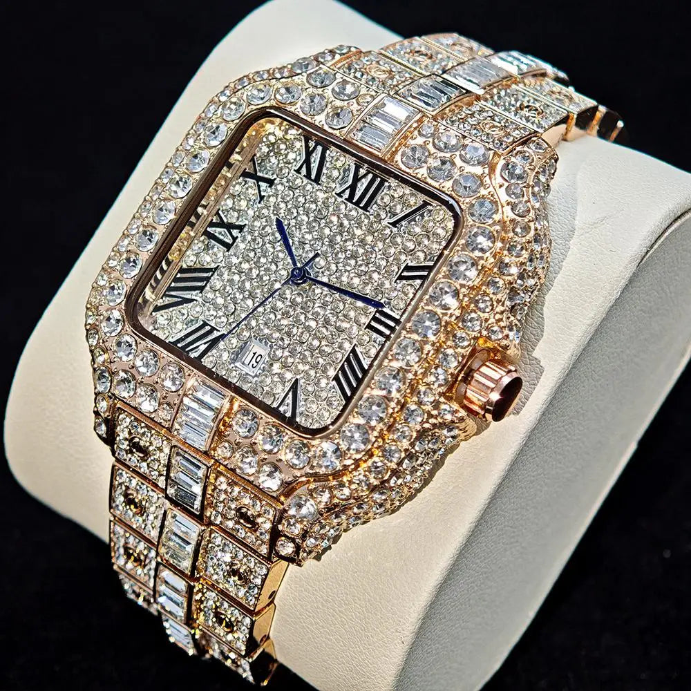 Men's iced-out diamond watch product photo