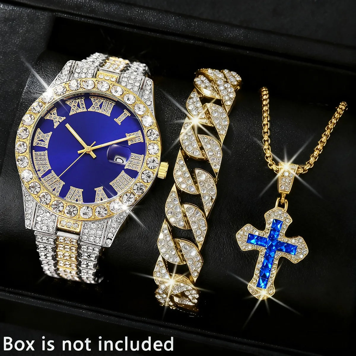Men's 3-Piece Diamond Quartz Watch, Bracelet and Necklace Set