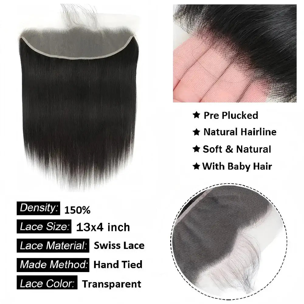 Straight 13x6 Lace Frontal Only 360 Lace Brazilian Virgin Human Hair 2x6 Lace Closure 4x4 5x5 Transparent Swiss Lace Closure