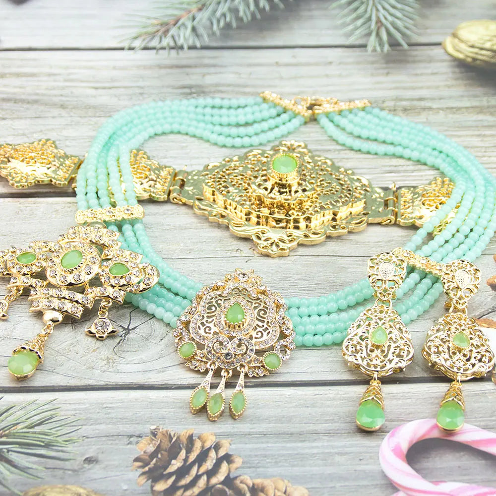 Women's Gold Morocco Caftan Belt, Choker, and Bridal Earrings