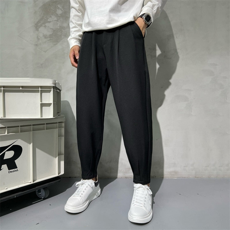 Men's Solid Ankle-Zip Straight Business Dress Pants