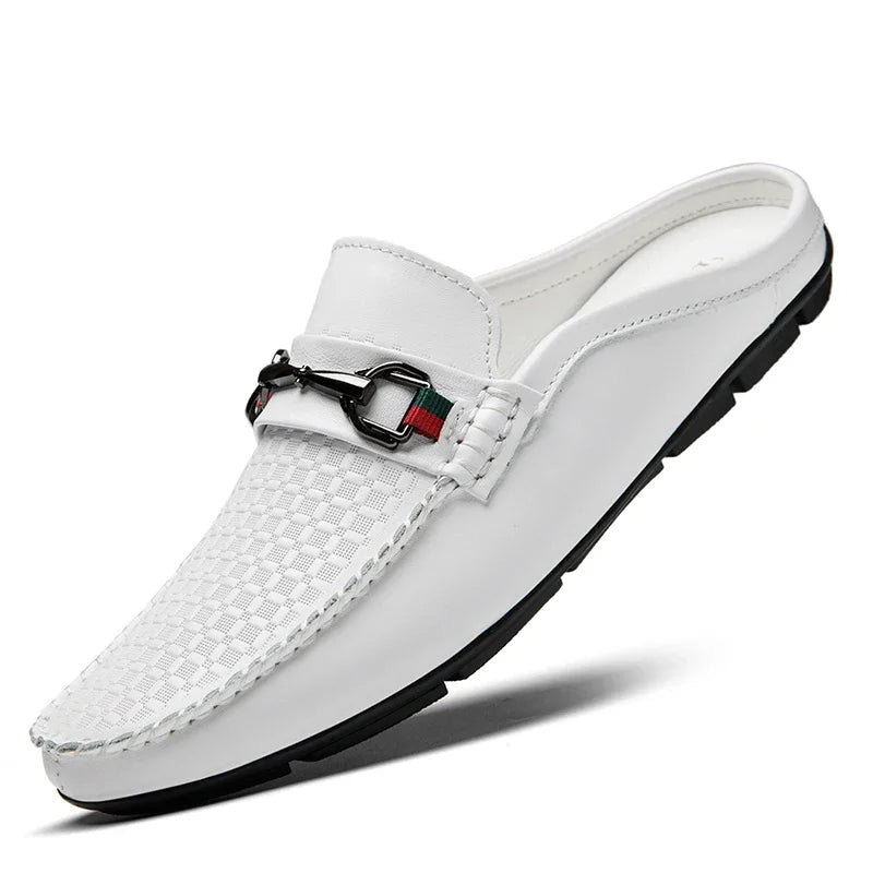 Men's Genuine Leather Slip-On Walking Slide Sandals