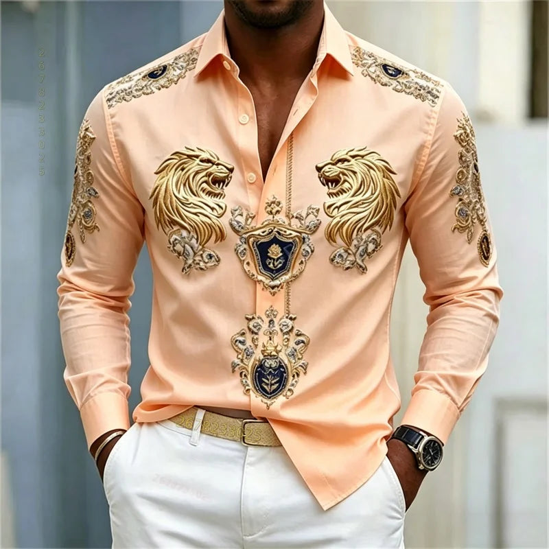 Men's Baroque Lion Head Slim Fit Long Sleeve Shirt XS-6XL