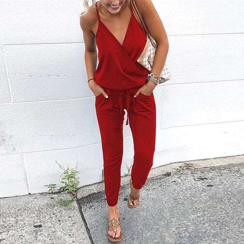 Women's Sleeveless High-Waist Lace-Up Commuter Jumpsuit