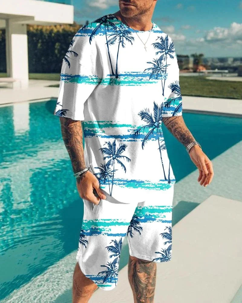 Men's 3D Print Short Sleeve T-Shirt and Shorts Tracksuit