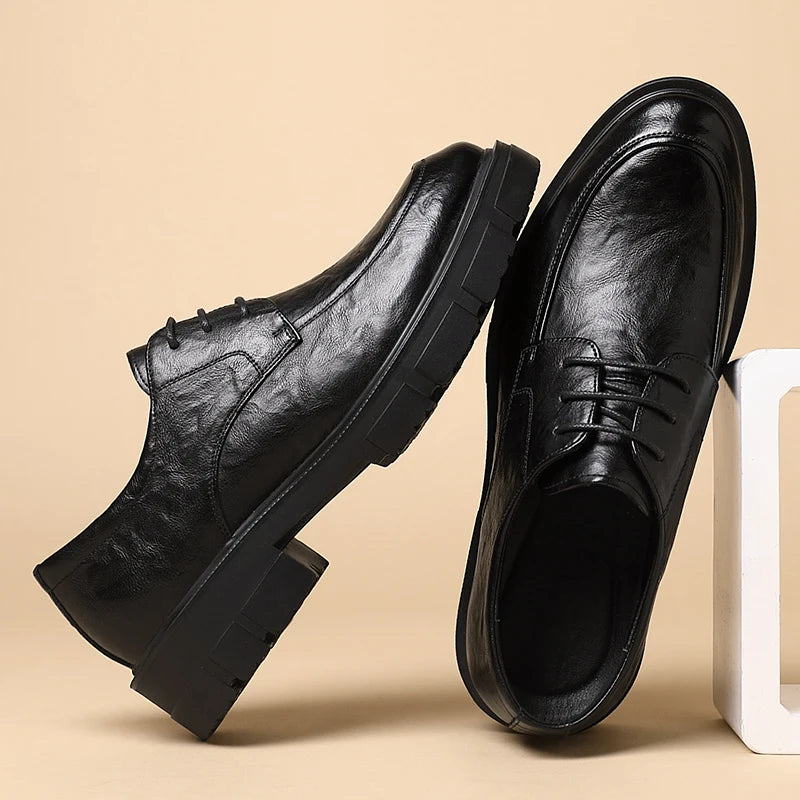 Men's Genuine Leather Elevator Dress Shoes 5/8/10CM Taller