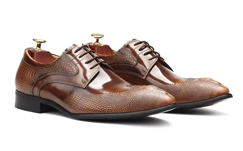 Men's Crocodile-Pattern Pointed Toe Leather Dress Shoes