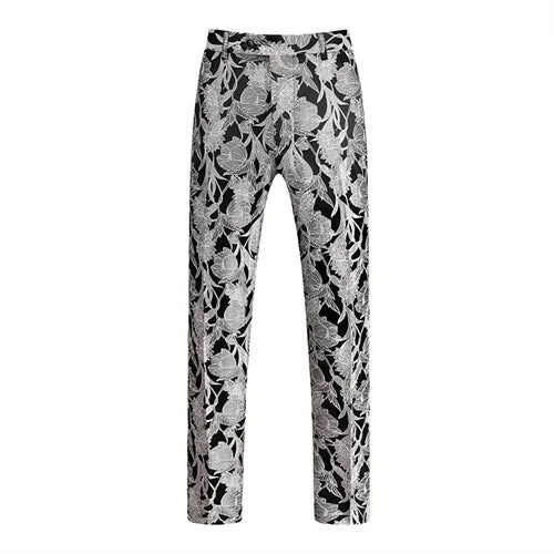 Men's Jacquard Suit Pants White Black Pink Wedding Prom Trousers