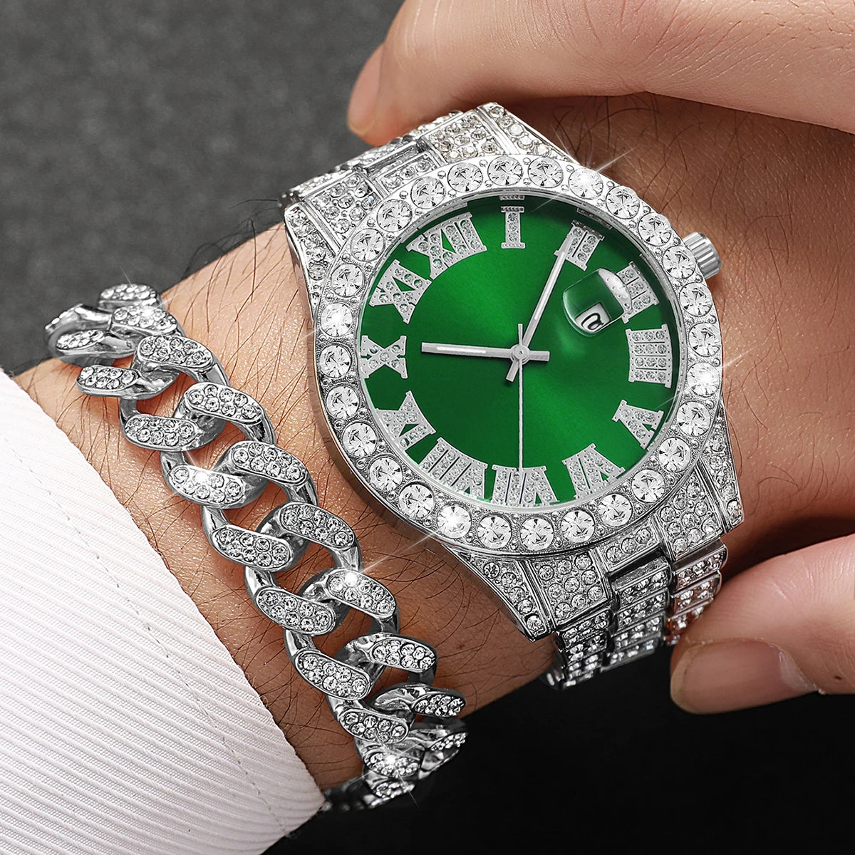 Men's 3-Piece Diamond Quartz Watch, Bracelet and Necklace Set