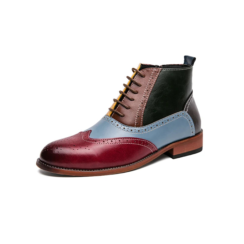 Men's Leather Pointed Color-Block Slip-On Outdoor Flat Boots 48