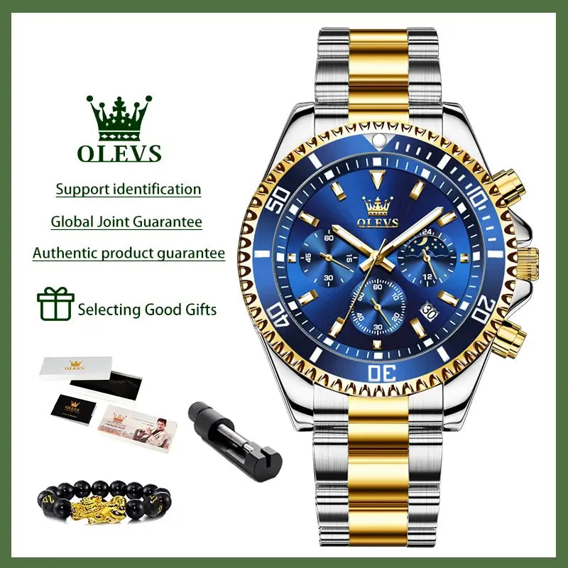 Men's Steel Moon Phase Chronograph Quartz Watch