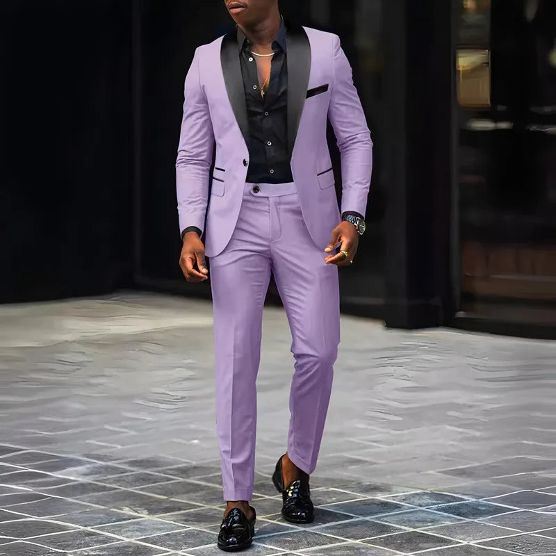 Men's Slim Fit Single-Button Wedding Suit Set