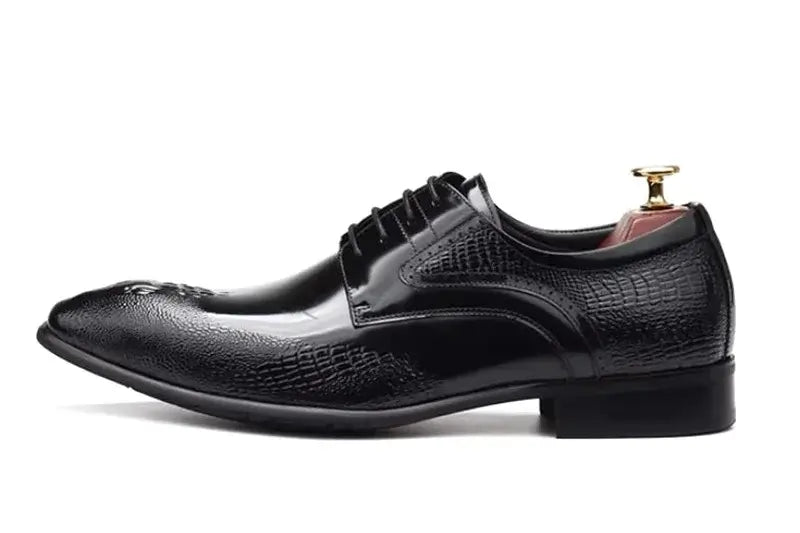 Men's Crocodile-Pattern Pointed Toe Leather Dress Shoes