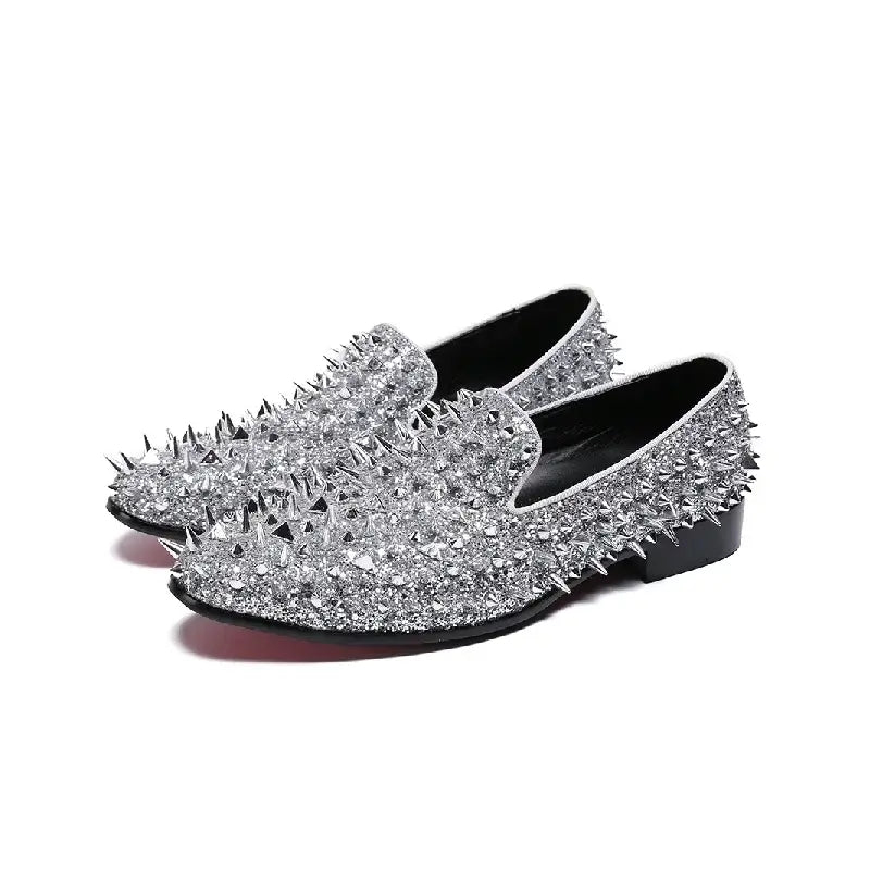 Men's Blue Bling Spike Slip-On Loafer Dress Shoes