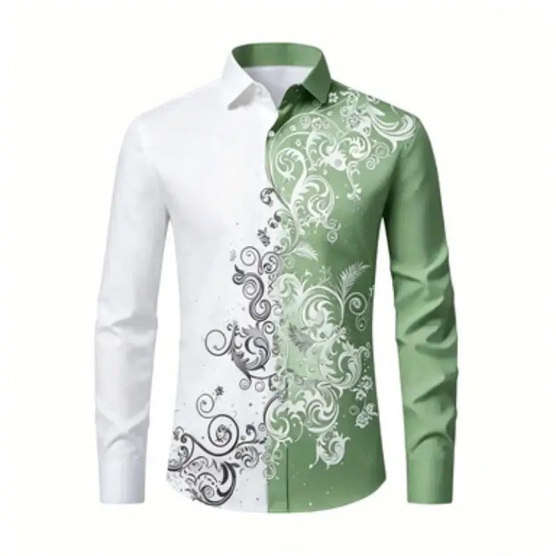 Men's Printed Long-Sleeve Collared Shirt, European Pattern