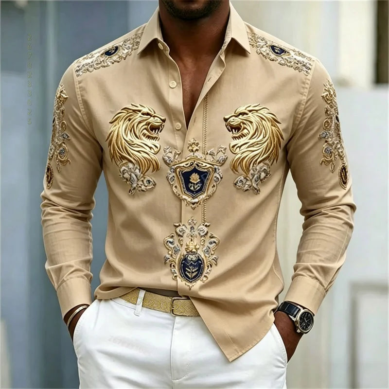 Men's Baroque Lion Head Slim Fit Long Sleeve Shirt XS-6XL