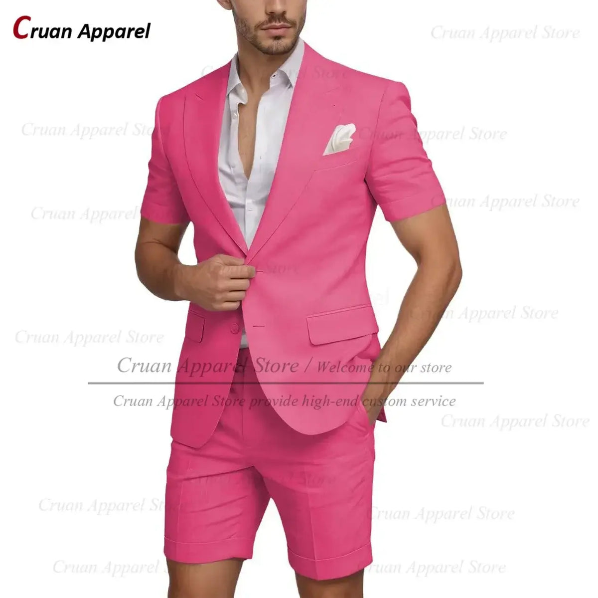 Men's Slim Fit Linen Beach Wedding Short Suit, 2-Piece