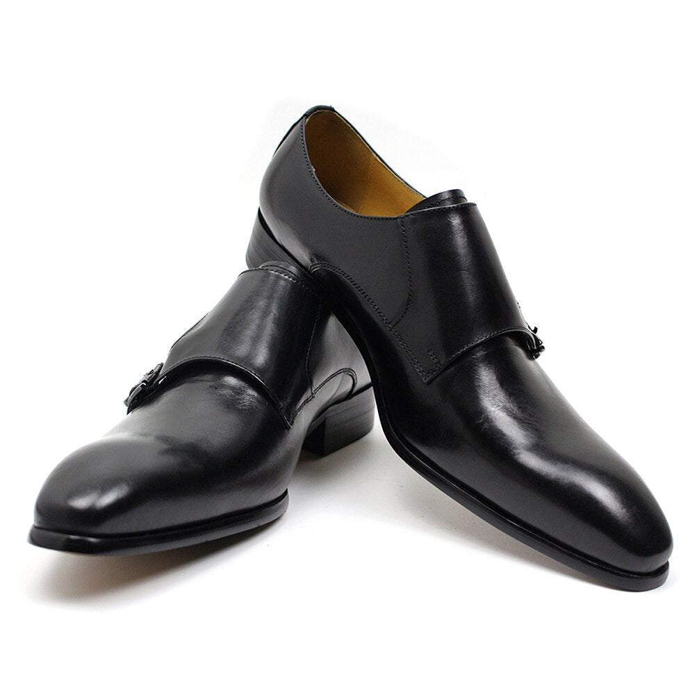 Men's Calf Leather Double Buckle Monk Strap Dress Shoes