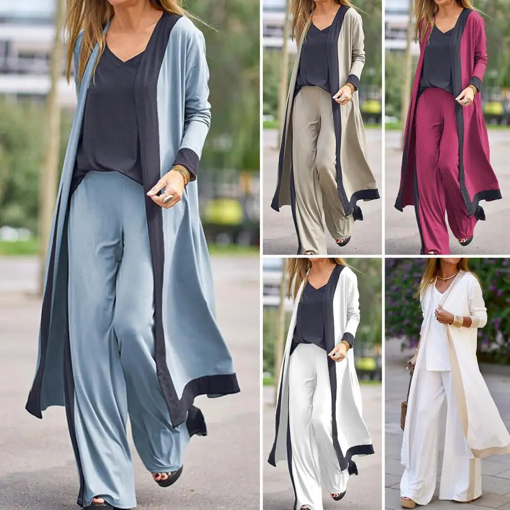 Women's 3-Piece Fall Spaghetti Strap Cardigan Vest Coat Pants Set