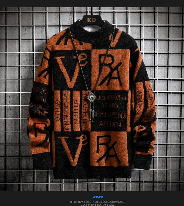 Men's Striped Round-Neck Knit Pullover Sweater