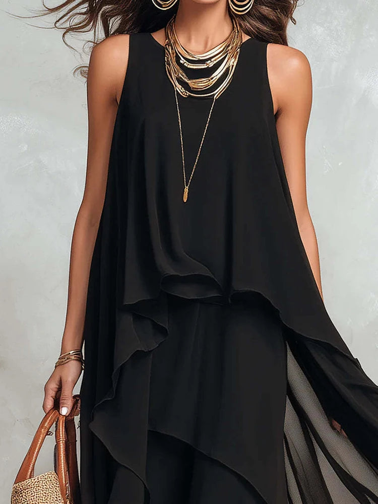 Women's Sleeveless O-Neck Irregular Maxi Holiday Dress