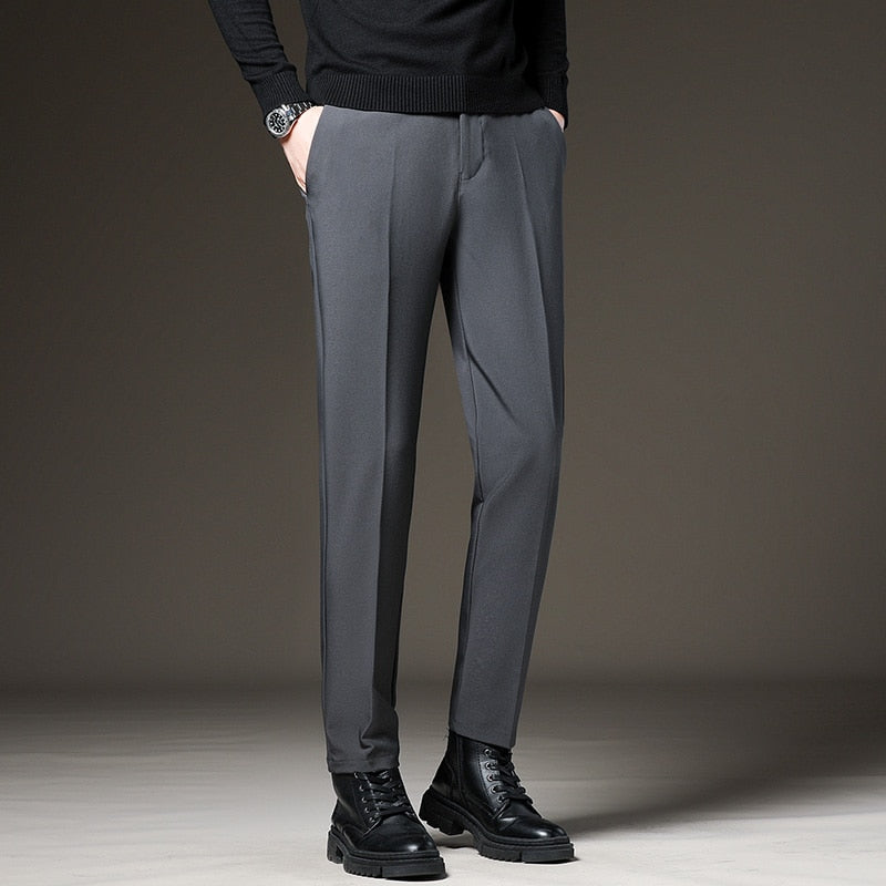 Men's Slim Elastic-Waist Business Suit Pants, Sizes 27-42