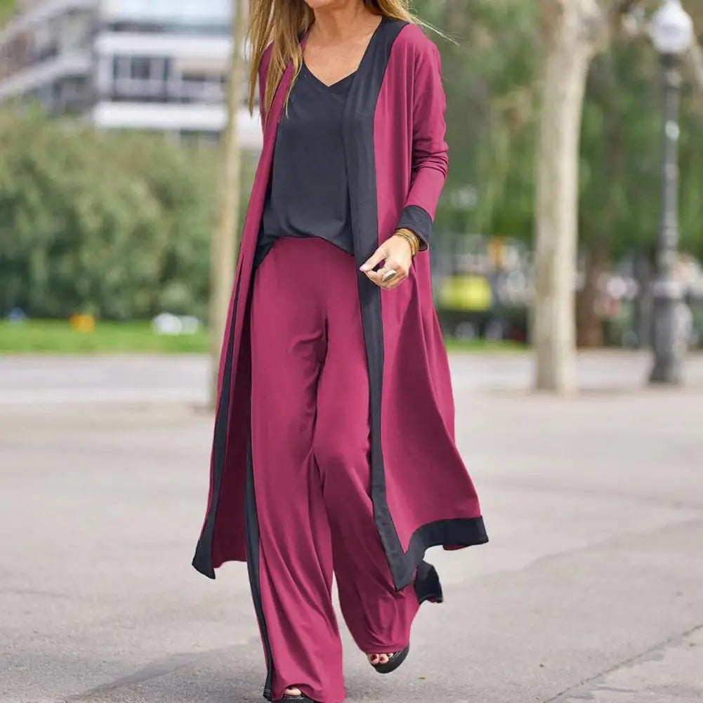 Women's 3-Piece Fall Spaghetti Strap Cardigan Vest Coat Pants Set