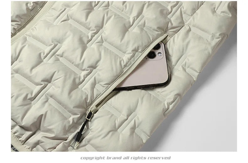 Men's Winter White Graphene Hooded Puffer Jacket, Windproof Down Coat