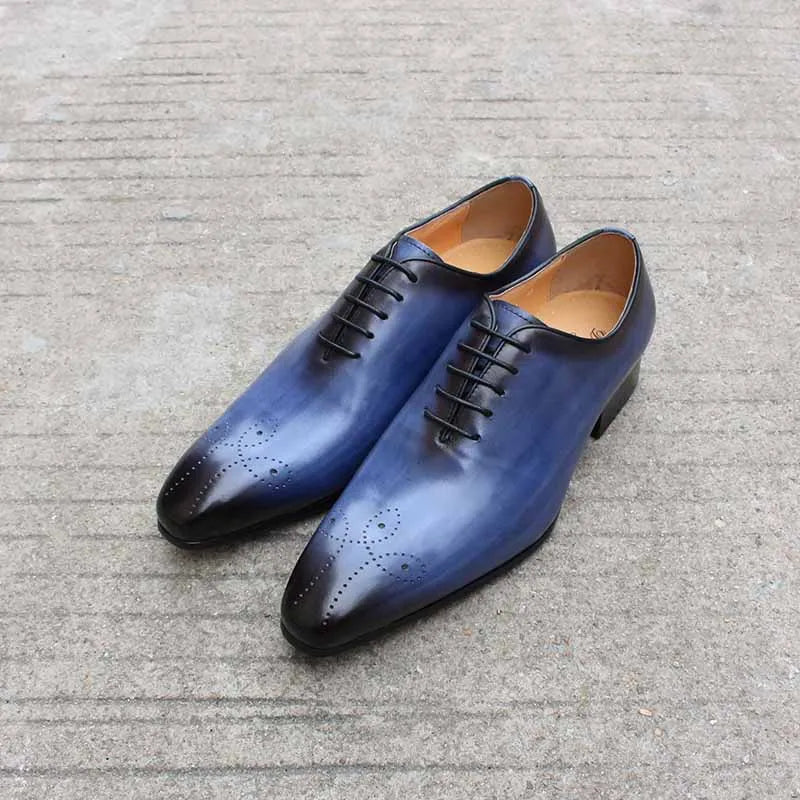 Men's Italian Genuine Leather Blue Purple Oxford Dress Shoes