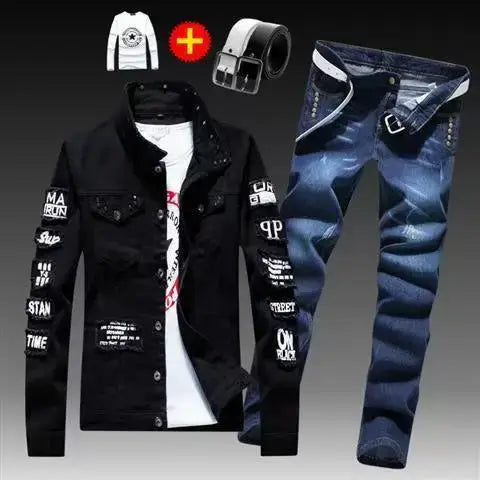 Men's Slim Denim Jacket and Jeans Two-Piece Set