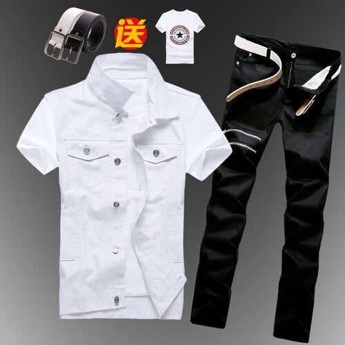 Men's Slim Fit Sleeveless Denim Vest and Jeans Two-Piece Set