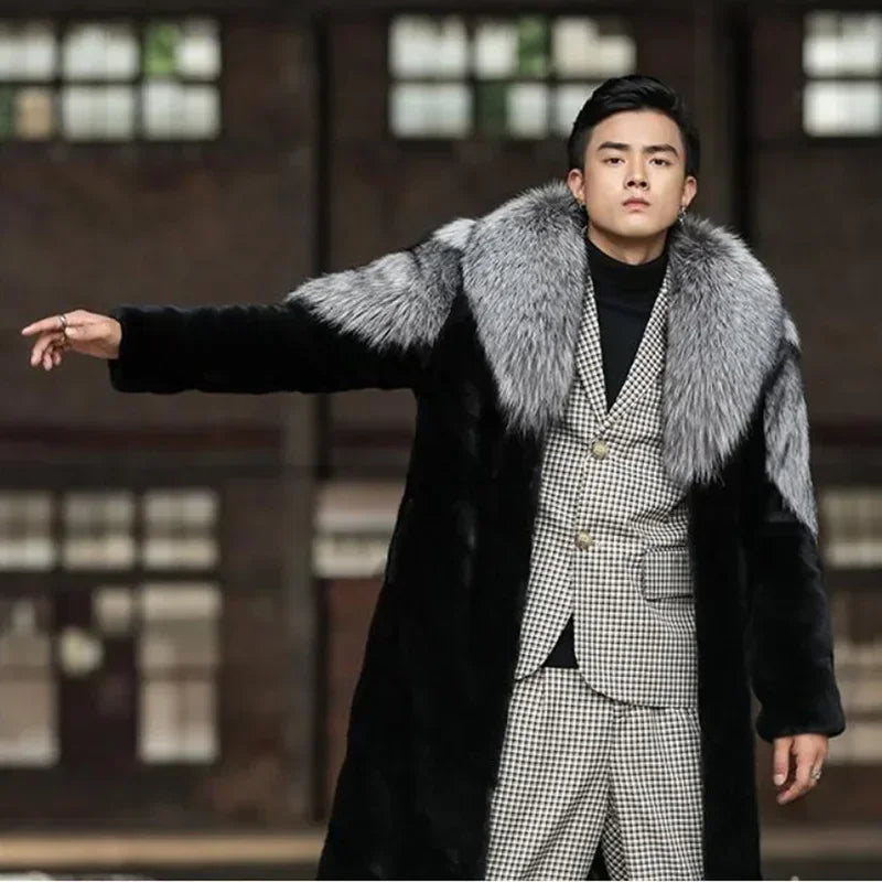 Men's Winter Thick Hooded Faux Fox Fur Parka Coat