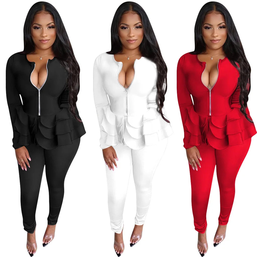 Women's Long Sleeve Office Two-Piece Pants Suit Set