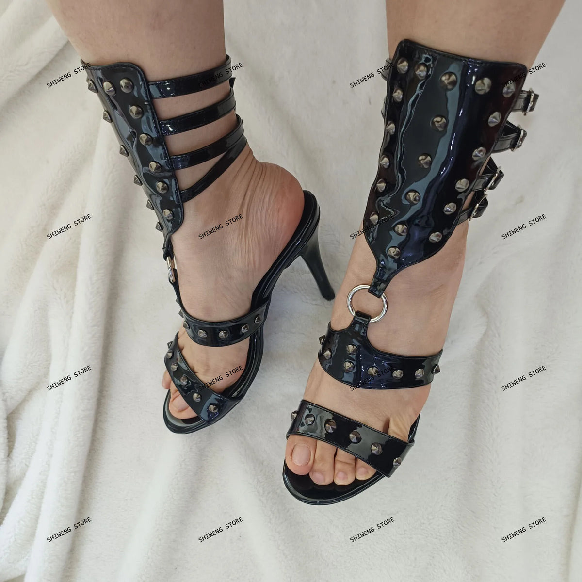 Women's Riveted Pointed Patent Party High Heels