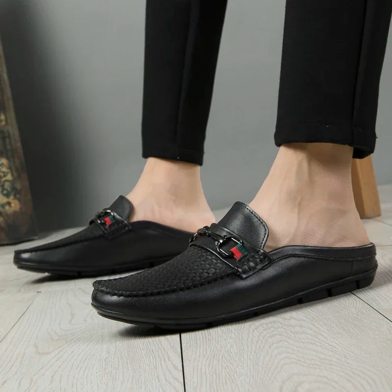 Men's Genuine Leather Slip-On Walking Slide Sandals