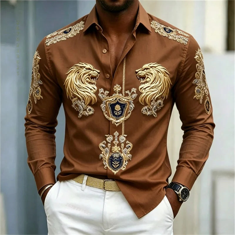 Men's Baroque Lion Head Slim Fit Long Sleeve Shirt XS-6XL