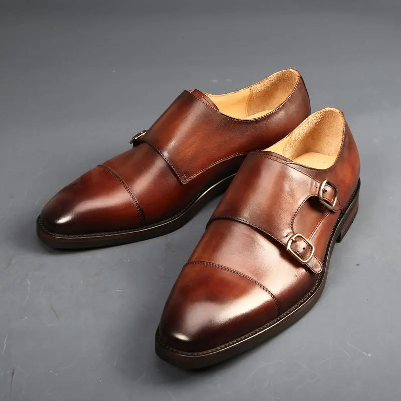 Men's Genuine Leather Double Monk Strap Dress Shoes
