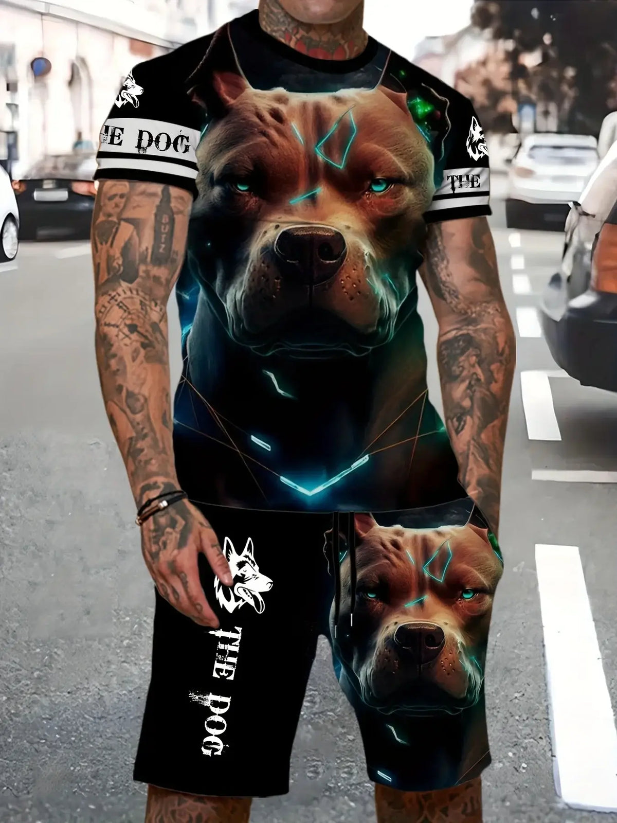 Men's Loose Graffiti-Print Crew-Neck Short-Sleeve T-Shirt and Shorts Set