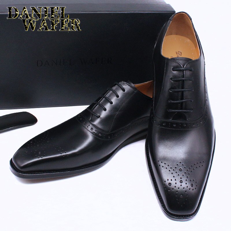 Men's Genuine Leather Brogue Oxford Lace-Up Wedding Office Dress Shoes