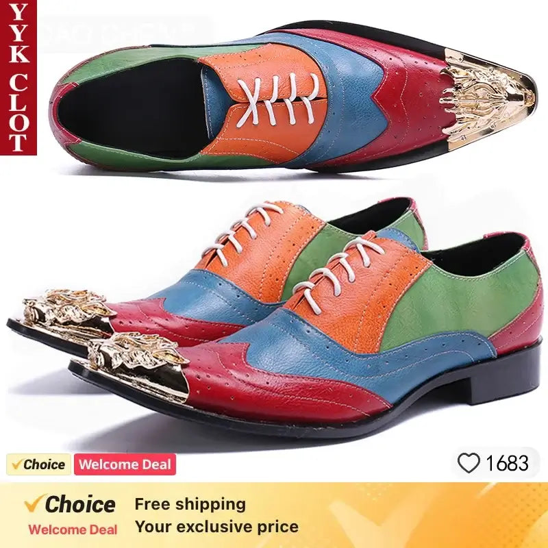 Men's Pointed Metal Toe Leather Dress Shoes