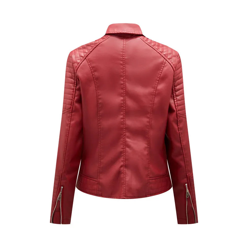 Women's Faux Leather Zipper Biker Jacket