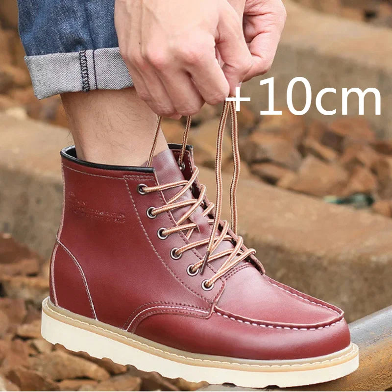 Men's Hidden Heel Elevator Leather Height Boots 6-10CM