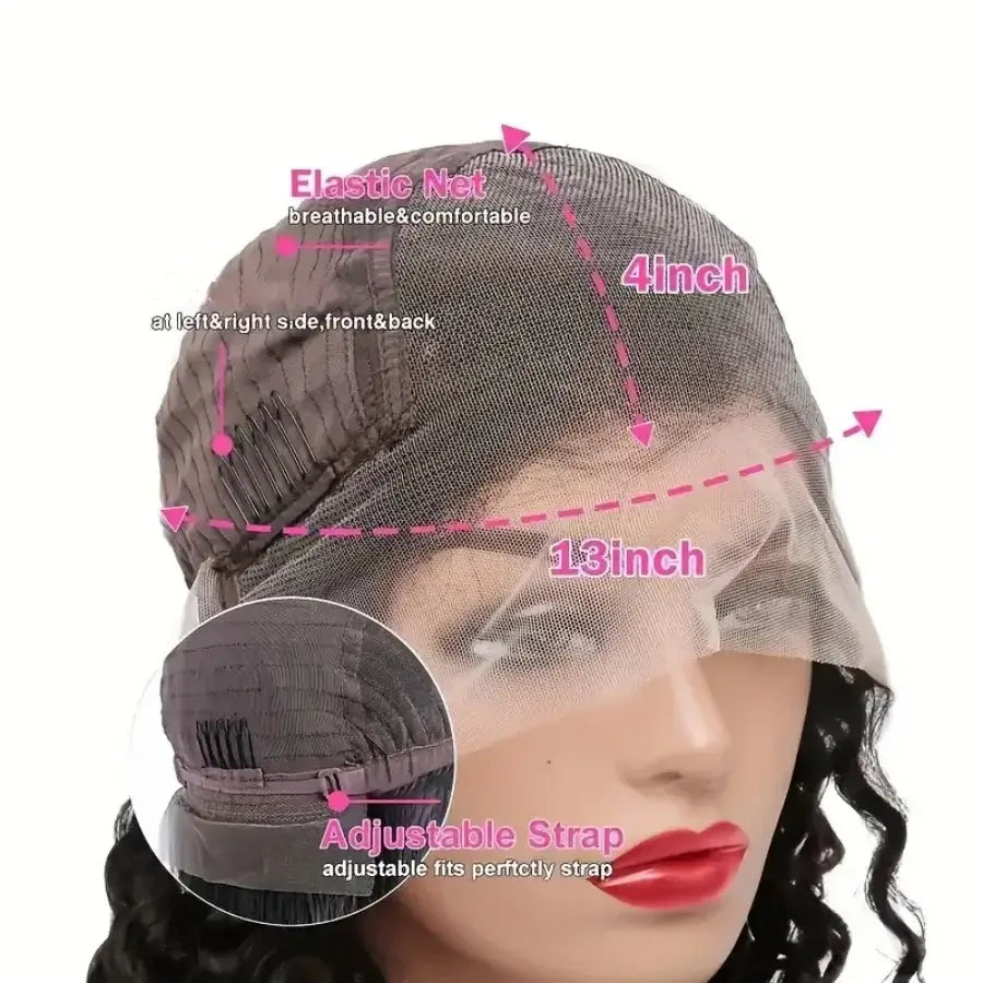 200% Deep Wave Lace Front Wig Human Hair 13X4 HD Transparent Curly Lace Front Wig Human Hair Wig Brazilian Pre Plucked cap details