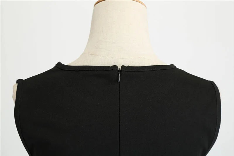 Black White Polka Dot Summer Dress Women Sleeveless Vintage 50s 60s Party Office Dresses