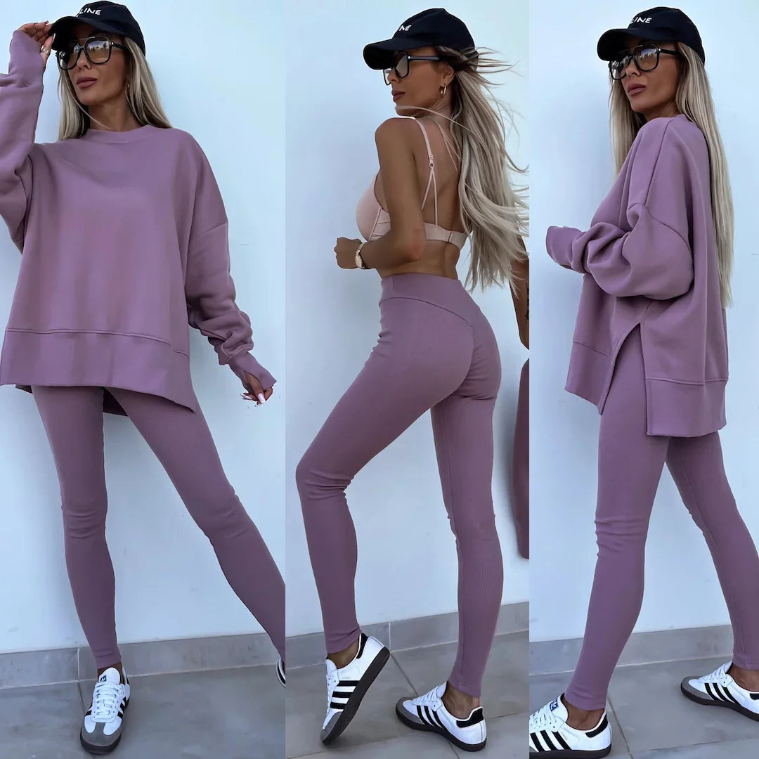 Women's Loose Shirt and Tight Pants Two-Piece Set
