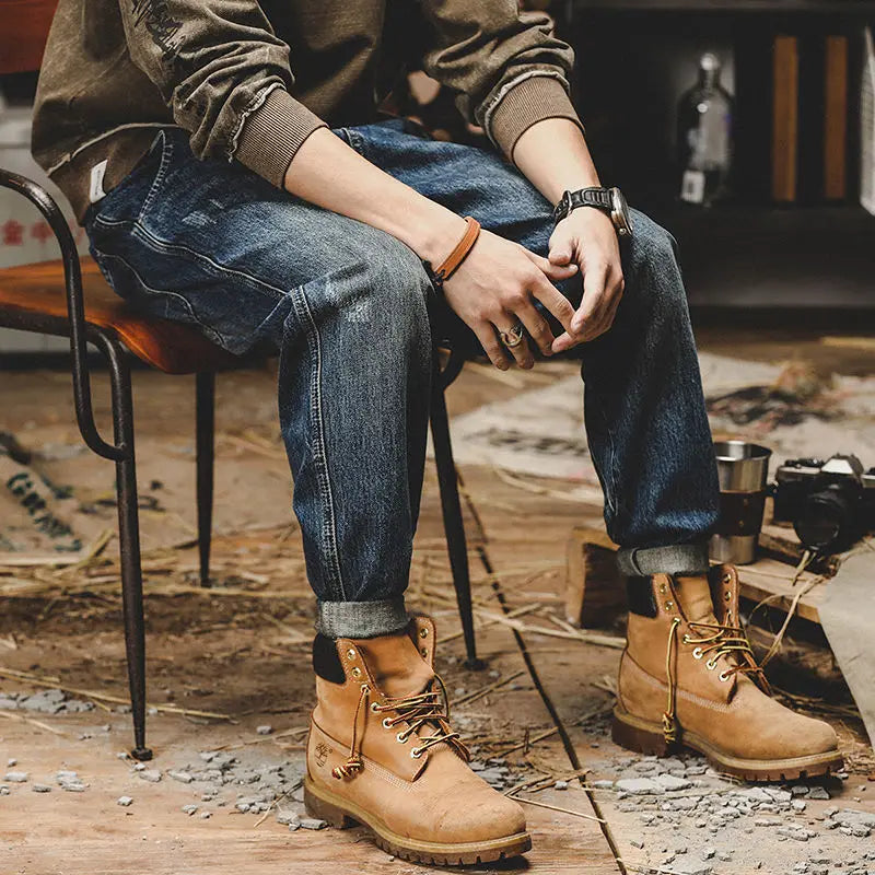 Men's Straight Tapered Cargo Jeans, Plus-Size Stacked Winter Denim Pants
