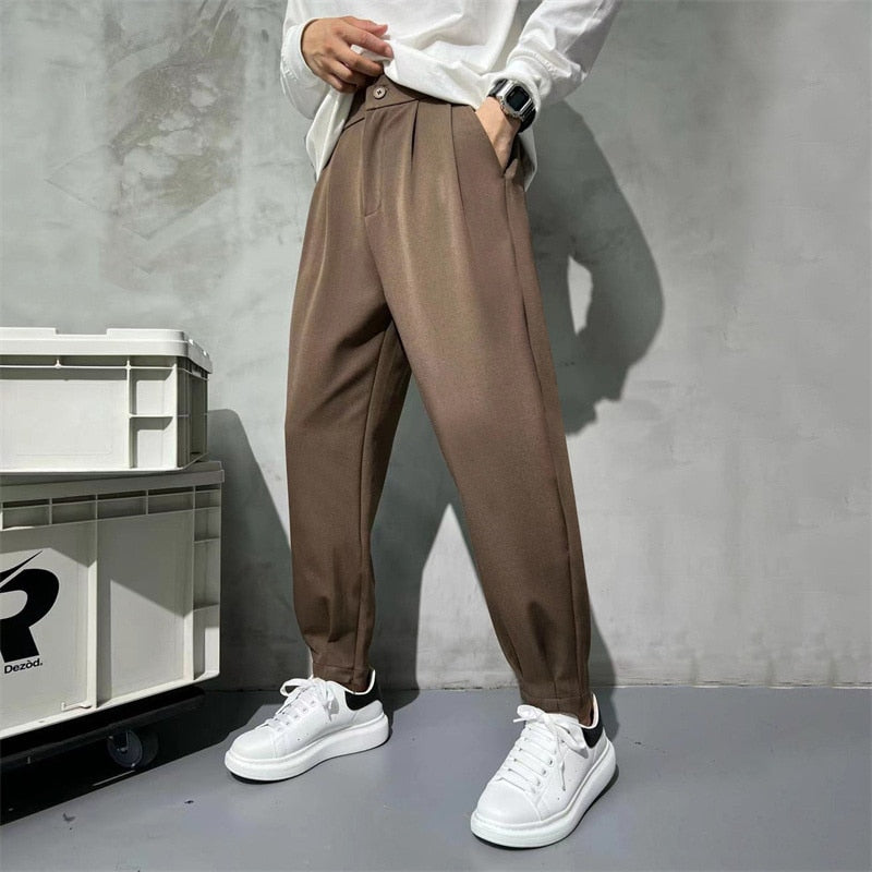 Men's Solid Ankle-Zip Straight Business Dress Pants